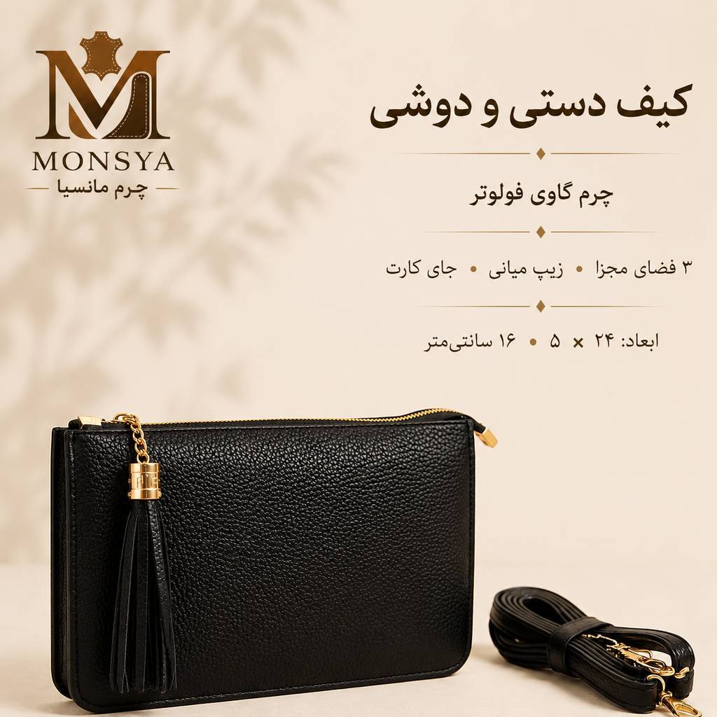 کیف چرم گاوی طبیعی طرح فولوتر برند چرم مانسیا
