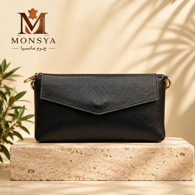 کیف چرم طبیعی دستی و دوشی زنانه طرح پاکتی