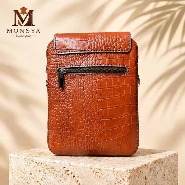 کیف چرم طبیعی گاوی، دست دوز، دوشی اسپورت، طرح: کرو ،فلوتر ، لیزارد